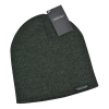 a black beanie with a tag