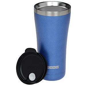 Additional Image 1 - a blue and silver tumbler with a black lid