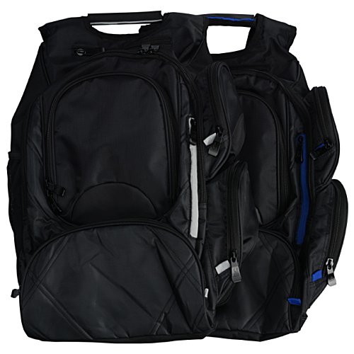 Additional Image 1 - a black backpack with blue trim
