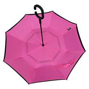 Additional Image 2 - a pink umbrella with a black handle