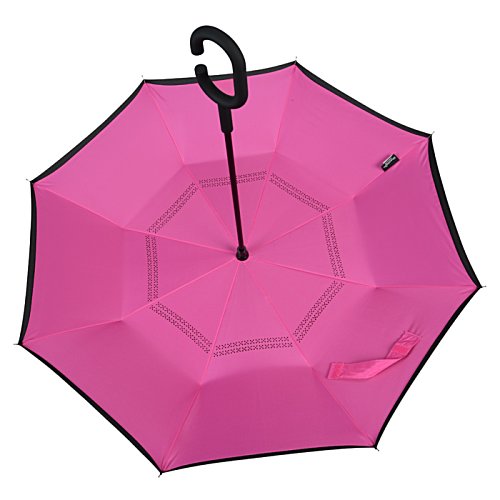 Additional Image 2 - a pink umbrella with a black handle