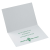 a white card with green writing