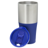 a blue and silver tumbler with a lid
