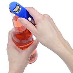 a person holding a bottle of liquid