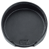 a black round object with a white background