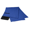 a blue and black folded napkins