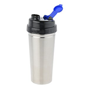 Additional Image 1 - a silver and black cup with a blue lid
