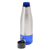 a silver and blue bottle