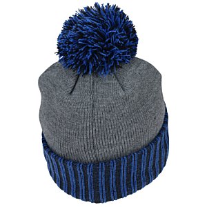 Additional Image 1 - a grey and blue beanie with a pom
