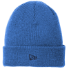 a blue knit hat with a logo