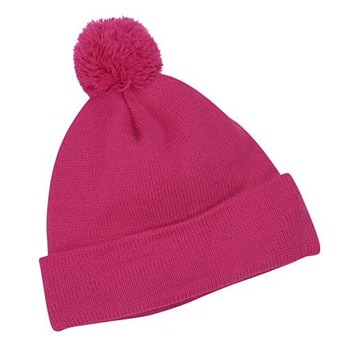 Additional Image 1 - a pink beanie with a pom
