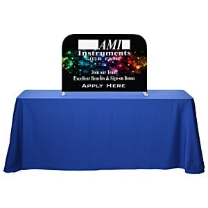 Additional Image 1 - a blue table cloth with a sign on it
