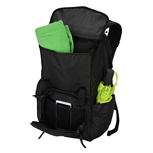 Additional Image 2 - a black backpack with green and black objects inside