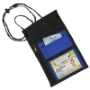 a black and blue badge holder