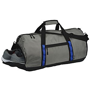 Additional Image 1 - a grey duffel bag with blue straps
