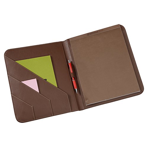 Additional Image 2 - a brown leather wallet with a green and pink triangle inside