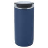 a blue cylindrical object with a black top