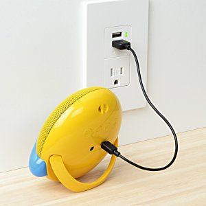 Additional Image 4 - a yellow toy with a blue handle and a black cord plugged into a wall outlet