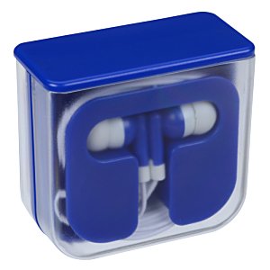 Additional Image 1 - a blue and white earbuds in a plastic container