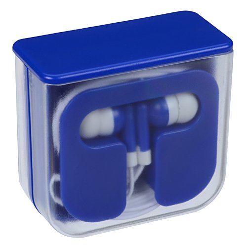 Additional Image 1 - a blue and white earbuds in a plastic container