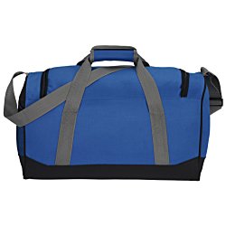 a blue and black duffel bag