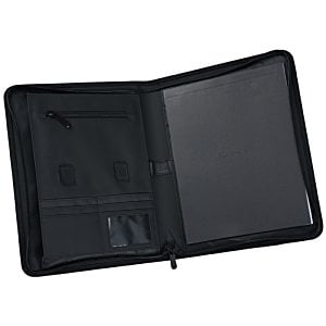 Additional Image 1 - a black leather folder with a zipper