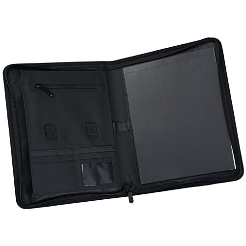Additional Image 1 - a black leather folder with a zipper