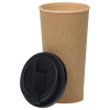 a brown paper cup with a black lid