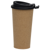 a brown coffee cup with a black lid