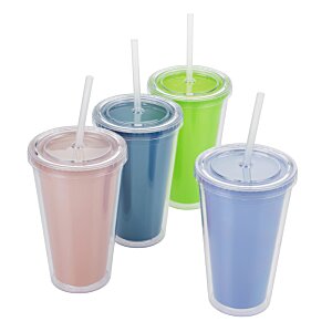 Additional Image 1 - a group of plastic cups with straws