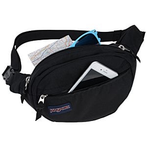 Additional Image 1 - a black waist bag with a white object in it