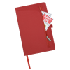 a red folder with a pen