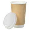 a brown paper cup with a white lid