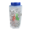 a plastic container with a blue lid