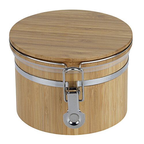 Additional Image 1 - a round wooden container with a metal handle