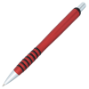 a red pen with black stripes