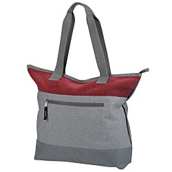 a grey and red bag