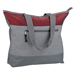 a grey and red bag