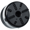 a black circular object with holes