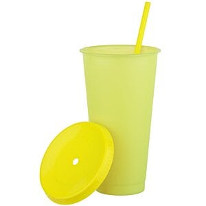 Additional Image 1 - a yellow plastic cup with a straw