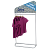 a display rack with purple shirts