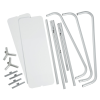 a white plastic sheet with metal rods and screws