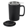 a black mug with a lid