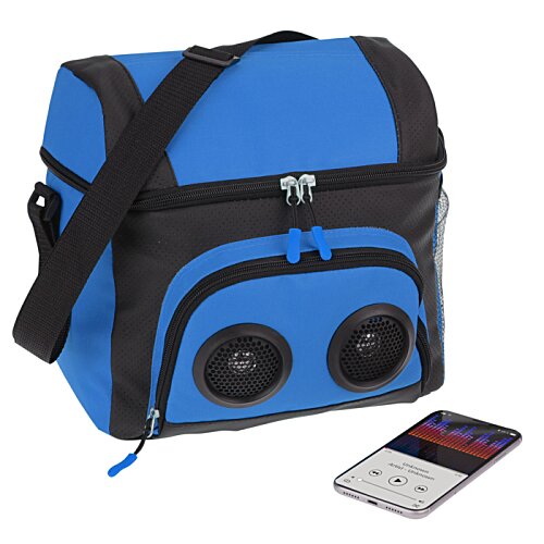 Additional Image 2 - a blue and black bag with speakers and a card