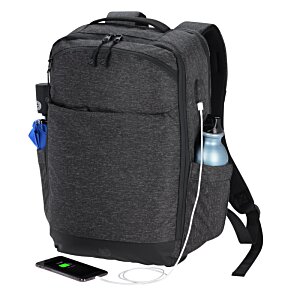 Additional Image 2 - a black backpack with a cell phone and a bottle