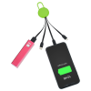 a black and pink device with a green battery