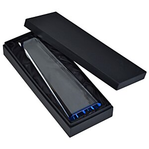 Additional Image 1 - a black rectangular box with blue and silver objects in it