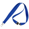 a blue lanyard with a metal clasp