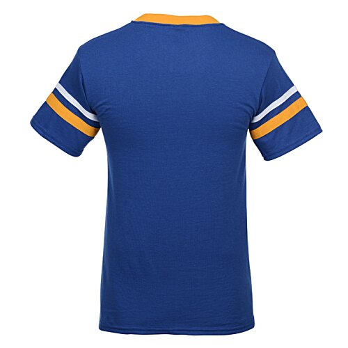 Additional Image 1 - a blue shirt with yellow stripes