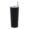 a black cup with a straw